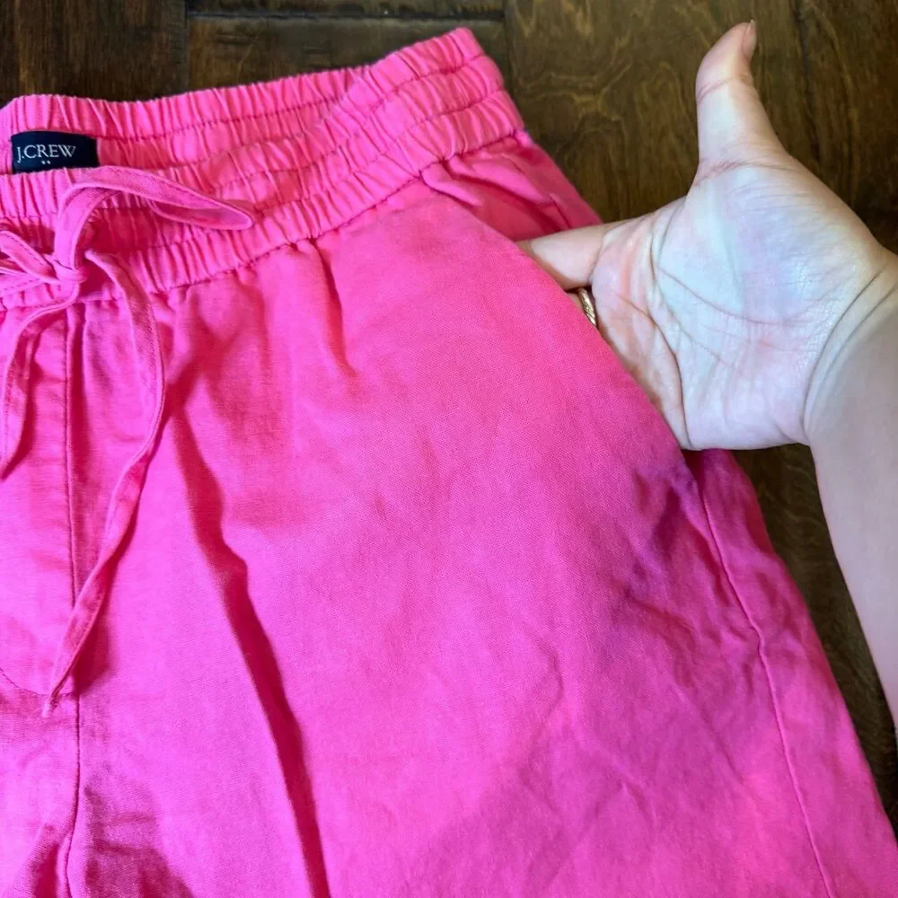 J. Crew Hot Pink 100% Linen Drawstring Pants size 4 Lightweight Bright Casual
